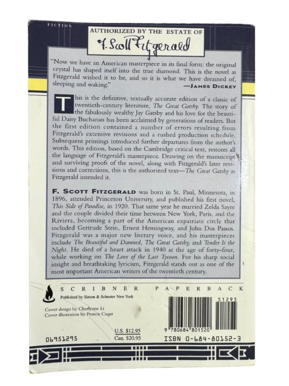 F. Scott Fitzgerald The Great Gatsby 2003 Authorized Text Scribner Paperback